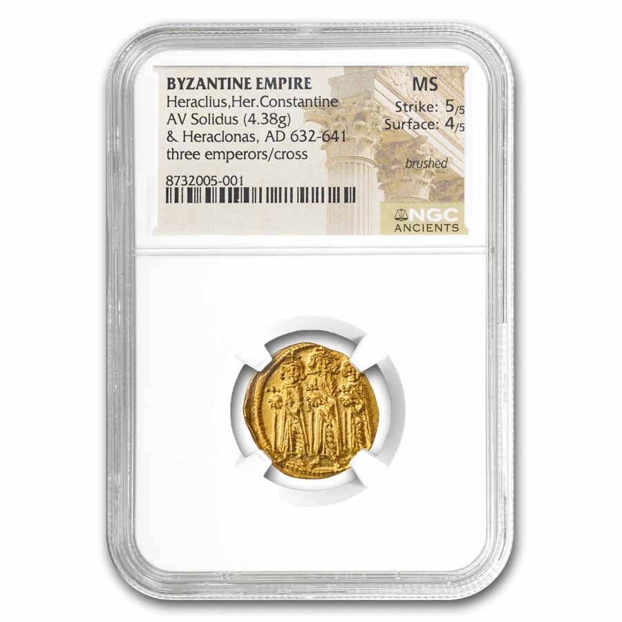 Byzantine AV Solidus Heraclius+H. Const (632-641 AD) MS NGC (5/4)