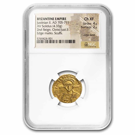 Byzantine AV Solidus Justinian II (705-711 AD) Ch XF NGC (S-1413) Byzantine AV Solidus Justinian II (705-711 AD) Ch XF NGC (S-1413)