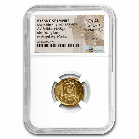 Byzantine AV Solidus Mau Tiberius (582-602 AD) Ch AU NGC (S-478) Byzantine AV Solidus Mau Tiberius (582-602 AD) Ch AU NGC (S-478)