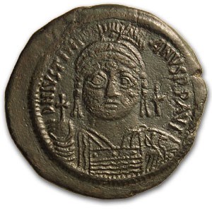 Byzantine Bronze Follis Emperor Justinian I (527-565 AD)