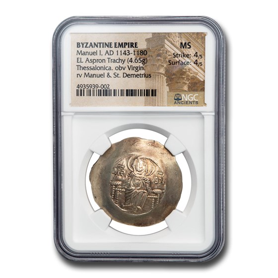 Byzantine EL Aspron Trachy Manuel I (1143-1180 AD) MS NGC Byzantine EL Aspron Trachy Manuel I (1143-1180 AD) MS NGC