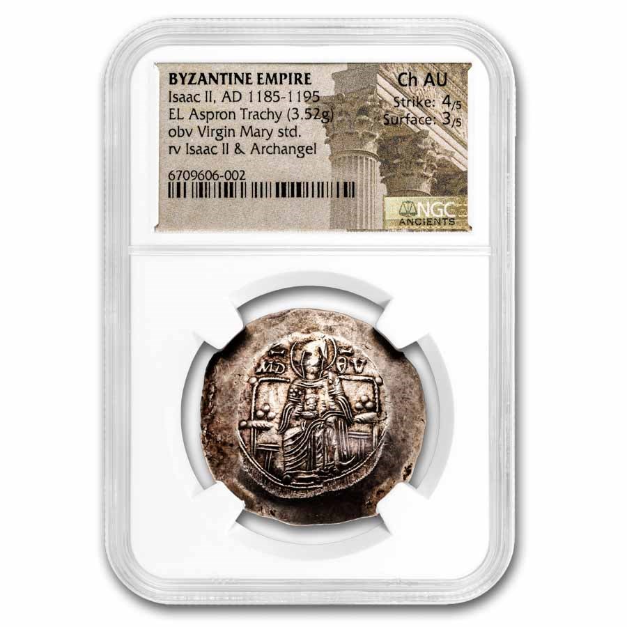 Byzantine EL Hyperpyron Isaac II (1185-1195 AD) AU NGC 4/3