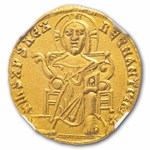 Byzantine Empire AV Solidus Basil & Con (868-886 AD) AU NGC (5/3)
