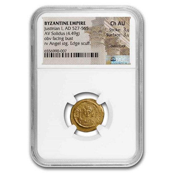 Byzantine Empire AV Solidus Justinian I 527-65 AD Ch AU NGC S-140 Byzantine Empire AV Solidus Justinian I 527-65 AD Ch AU NGC S-140