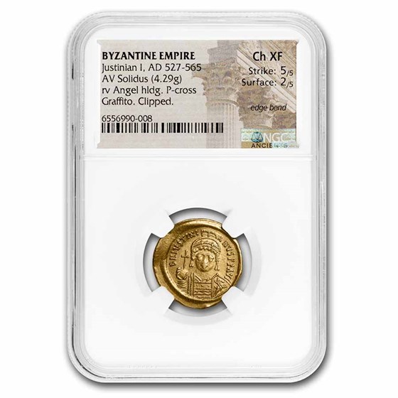 Byzantine Empire AV Solidus Justinian I 527-65 AD Ch XF NGC S-140 Byzantine Empire AV Solidus Justinian I 527-65 AD Ch XF NGC S-140