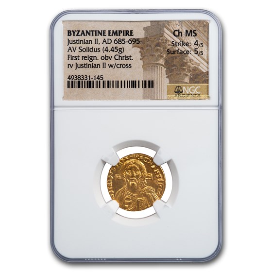 Byzantine Empire AV Solidus Justinian II (685-695 AD) Ch MS NGC Byzantine Empire AV Solidus Justinian II (685-695 AD) Ch MS NGC
