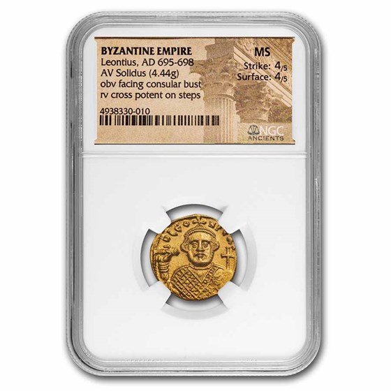Byzantine Empire AV Solidus Leontius (695-698 AD) MS NGC Byzantine Empire AV Solidus Leontius (695-698 AD) MS NGC