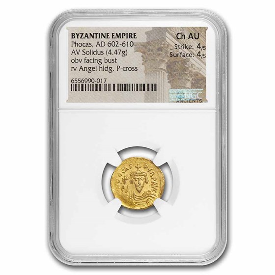 Byzantine Empire AV Solidus Phocas (602-610 AD) Ch AU NGC (S-620) Byzantine Empire AV Solidus Phocas (602-610 AD) Ch AU NGC (S-620)