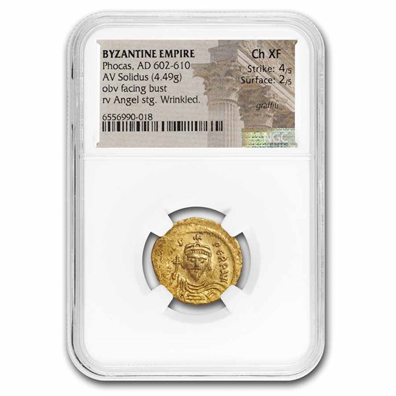 Byzantine Empire AV Solidus Phocas (602-610 AD) Ch XF NGC (S-620) Byzantine Empire AV Solidus Phocas (602-610 AD) Ch XF NGC (S-620)
