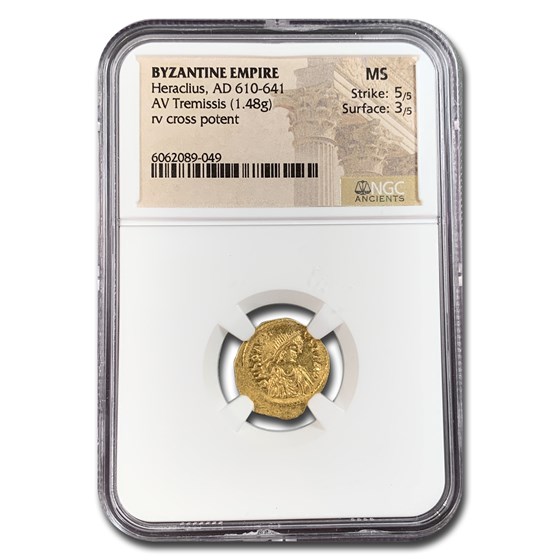 Byzantine Empire AV Tremissis Heraclius (610-641 AD) MS NGC S-786 Byzantine Empire AV Tremissis Heraclius (610-641 AD) MS NGC S-786