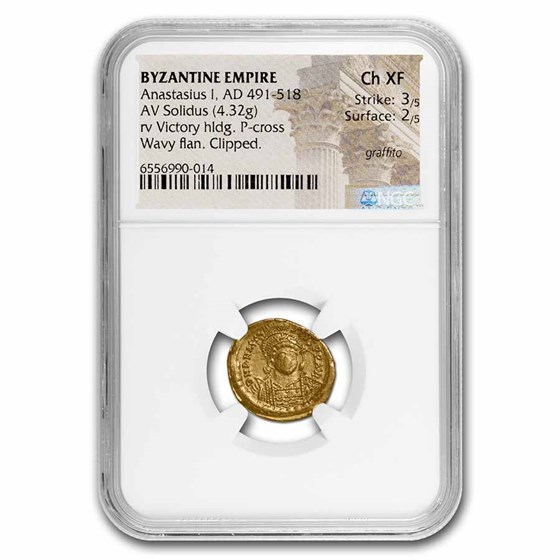 Byzantine Empire Gold Solidus Anastasius I (491-518 AD) Ch XF NGC Byzantine Empire Gold Solidus Anastasius I (491-518 AD) Ch XF NGC