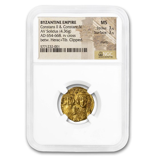 Byzantine Empire Gold Solidus Constans II (654-668 AD) MS NGC Byzantine Empire Gold Solidus Constans II (654-668 AD) MS NGC