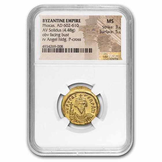 Byzantine Empire Gold Solidus Phocas (602-610 AD) MS NGC (S-618) Byzantine Empire Gold Solidus Phocas (602-610 AD) MS NGC (S-618)