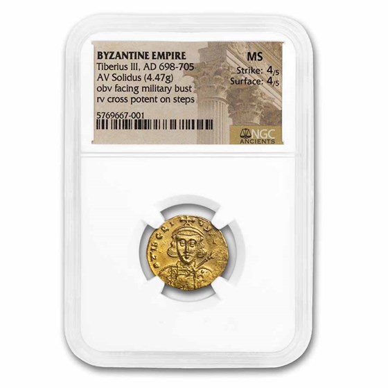 Byzantine Empire Gold Solidus Tiberius III (698-705) MS NGC Byzantine Empire Gold Solidus Tiberius III (698-705) MS NGC