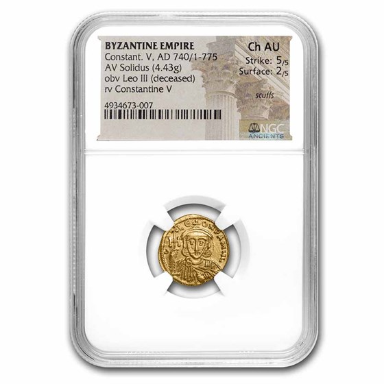 Byzantine Gold AV Solidus Constantine V (740/1-775 AD) Ch AU NGC