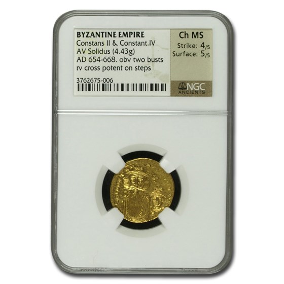 Byzantine Gold Constans II, Constantine IV (654-668 AD) Ch MS NGC Byzantine Gold Constans II, Constantine IV (654-668 AD) Ch MS NGC