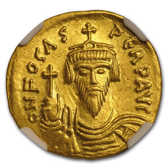 Byzantine Gold Emperor Phocas (602-610 AD) Ch AU NGC Byzantine Gold Emperor Phocas (602-610 AD) Ch AU NGC