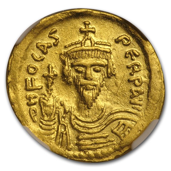 Byzantine Gold Emperor Phocas (602-610 AD) Ch XF NGC Byzantine Gold Emperor Phocas (602-610 AD) Ch XF NGC