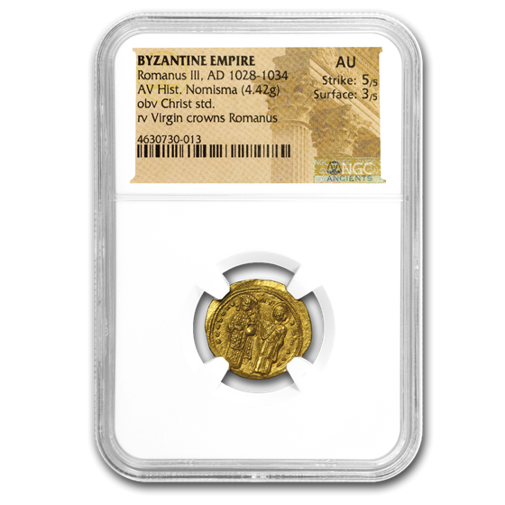 Byzantine Gold Hist. Nom Emperor Romanus III (1028-34 AD) AU NGC Byzantine Gold Hist. Nom Emperor Romanus III (1028-34 AD) AU NGC