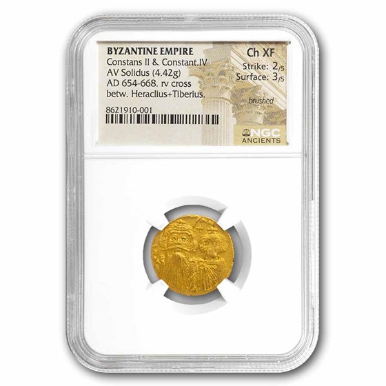 Byzantine Gold Solidus Constans II (654-668 AD) Ch XF NGC (2/3)