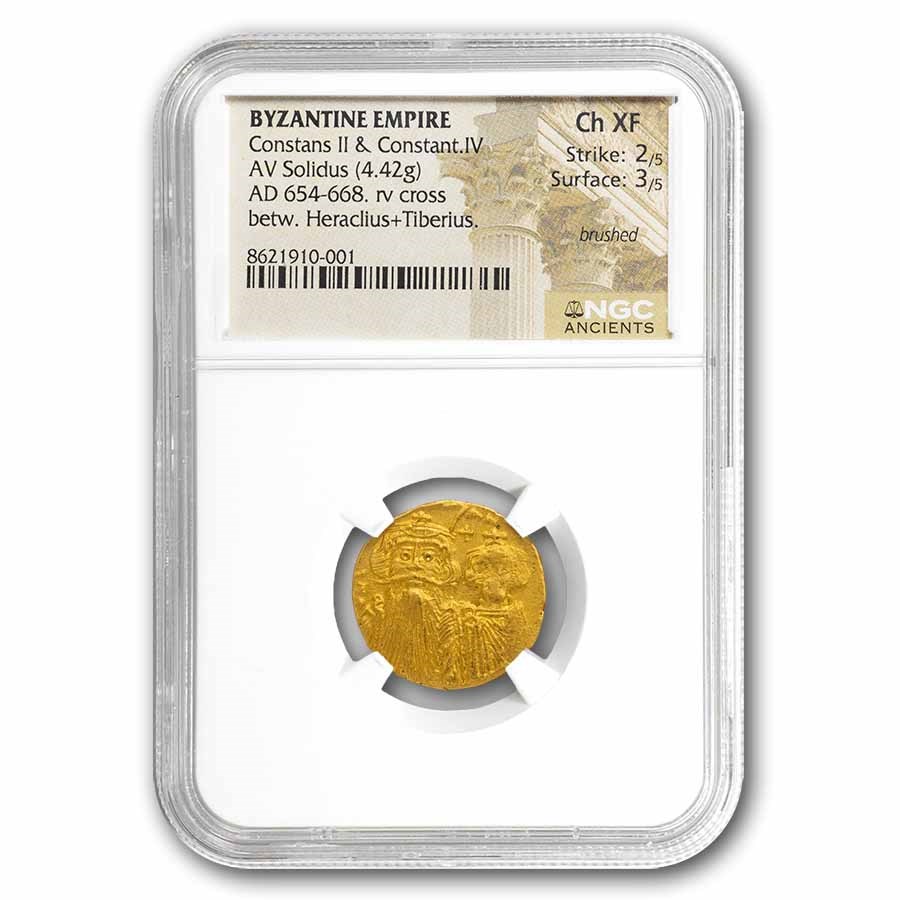 Byzantine Gold Solidus Constans II (654-668 AD) Ch XF NGC (2/3)