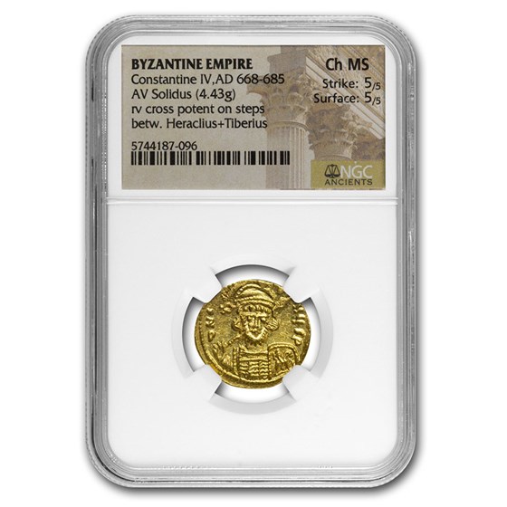 Byzantine Gold Solidus Constantine IV (668-685 AD) Ch MS NGC Byzantine Gold Solidus Constantine IV (668-685 AD) Ch MS NGC