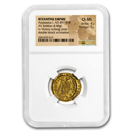 Byzantine Gold Solidus Emp. Anastasius I (491-518 AD) Ch MS NGC Byzantine Gold Solidus Emp. Anastasius I (491-518 AD) Ch MS NGC