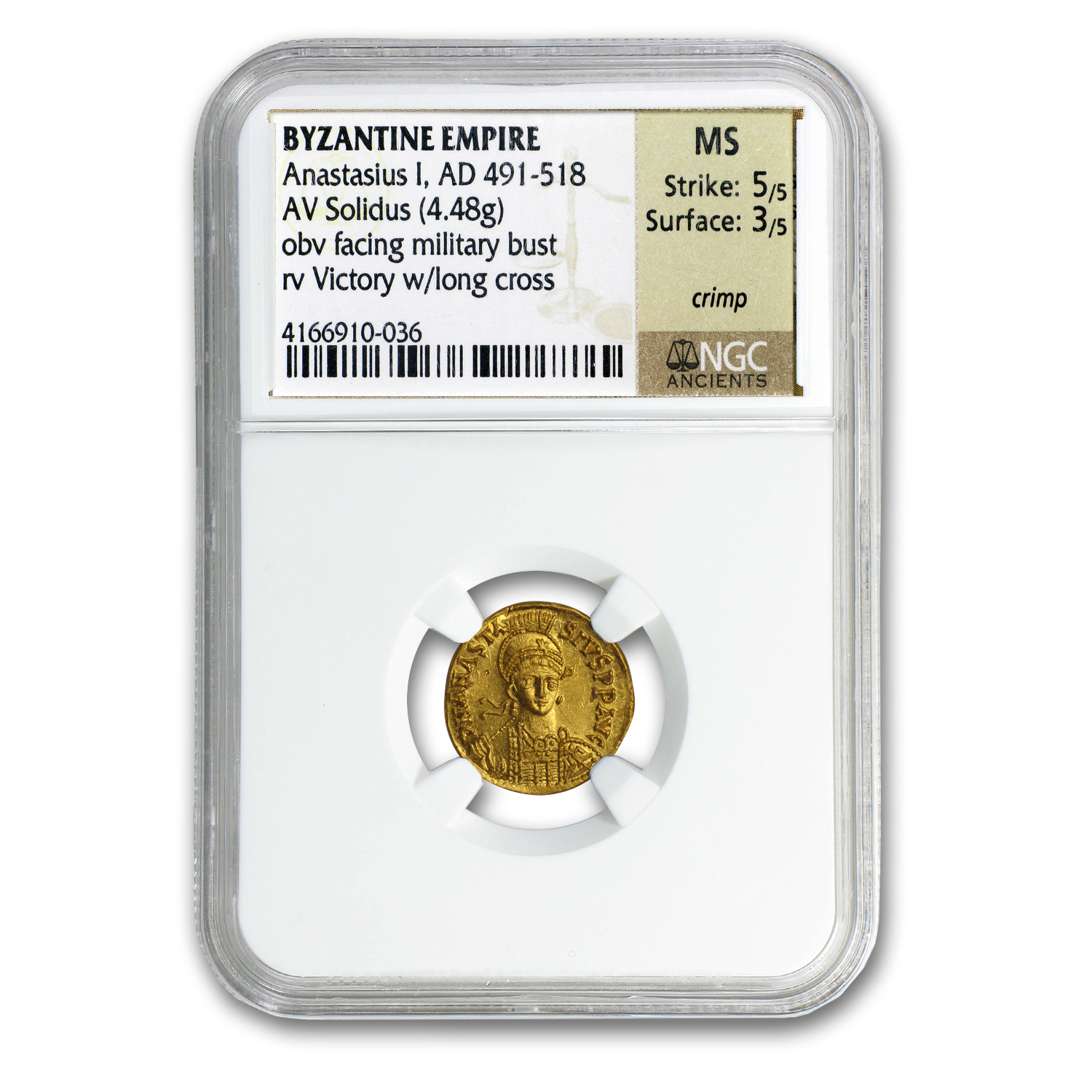 Buy Byzantine Gold Solidus Emperor Anastasius I (491-518 AD) MS