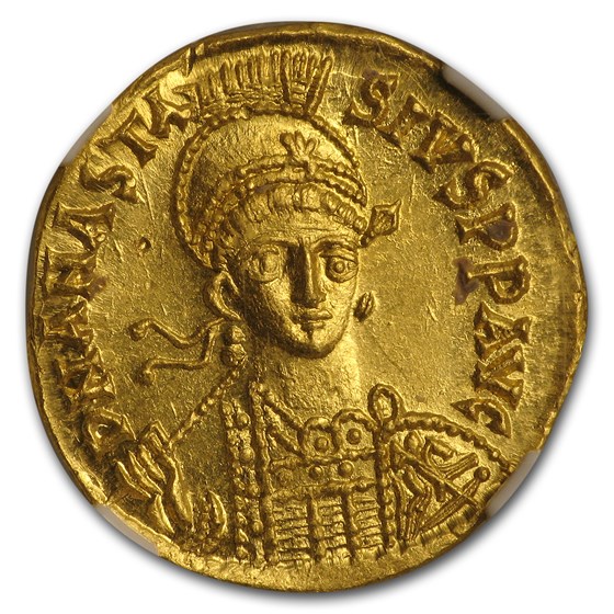 Byzantine Gold Solidus Emperor Anastasius I (491-518 AD) MS NGC Byzantine Gold Solidus Emperor Anastasius I (491-518 AD) MS NGC