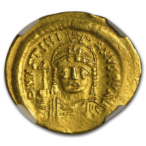 Byzantine Gold Solidus Emperor Justinian I (527-565 AD) AU NGC