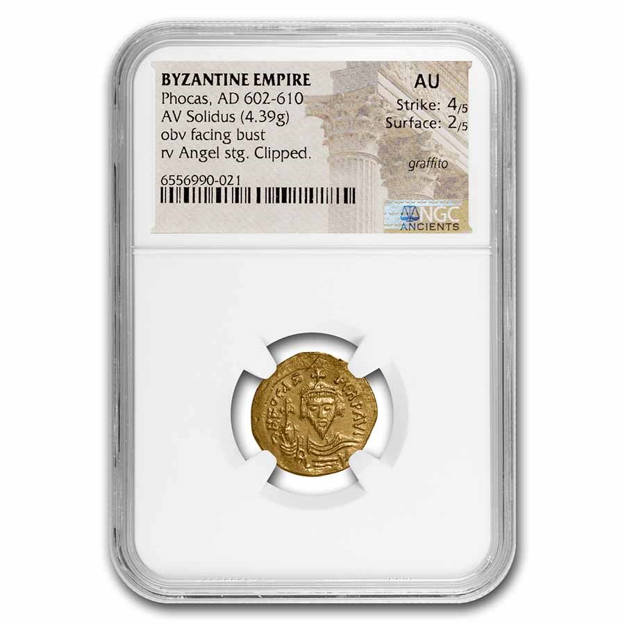Byzantine Gold Solidus Emperor Phocas (602-610 AD) AU NGC (S-620)