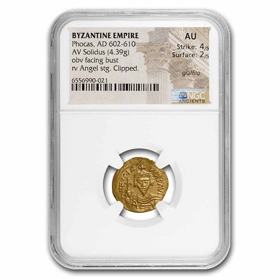 Byzantine Gold Solidus Emperor Phocas (602-610 AD) AU NGC (S-620) Byzantine Gold Solidus Emperor Phocas (602-610 AD) AU NGC (S-620)