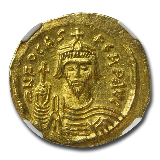 Byzantine Gold Solidus Emperor Phocas (602-610 AD) AU NGC Byzantine Gold Solidus Emperor Phocas (602-610 AD) AU NGC