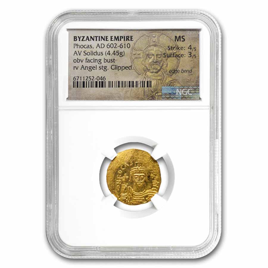 Byzantine Gold Solidus Emperor Phocas 602-610 AD MS NGC 4/3 Constantinople Mint