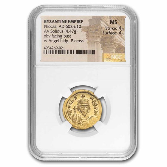 Byzantine Gold Solidus Emperor Phocas (602-610 AD) MS NGC (S-618) Byzantine Gold Solidus Emperor Phocas (602-610 AD) MS NGC (S-618)