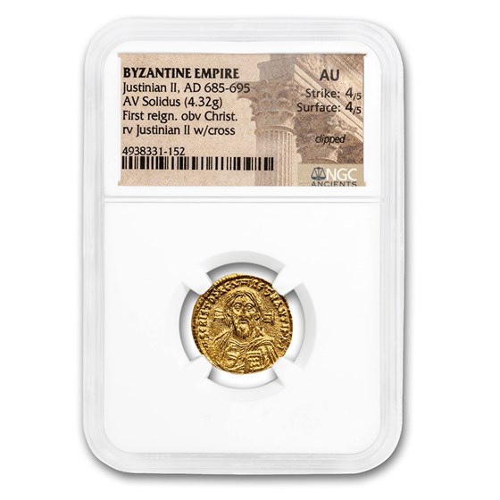 Byzantine Gold Solidus Justinian II (685-695 AD) AU NGC Byzantine Gold Solidus Justinian II (685-695 AD) AU NGC