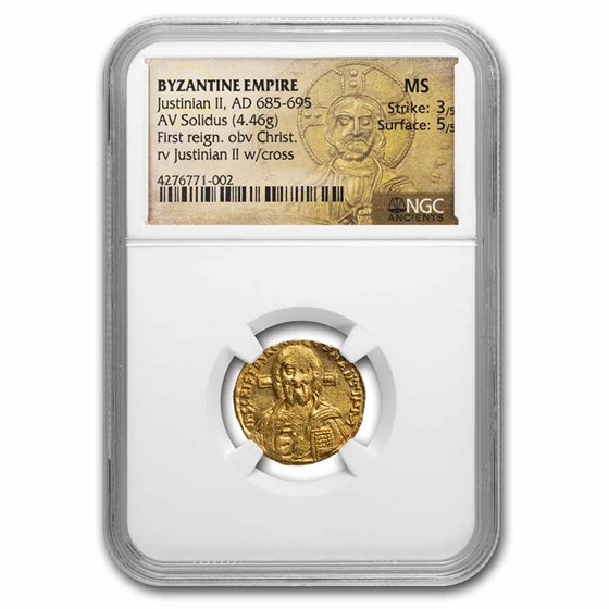 Byzantine Gold Solidus Justinian II (685-695 AD) MS NGC (S-1248) Byzantine Gold Solidus Justinian II (685-695 AD) MS NGC (S-1248)