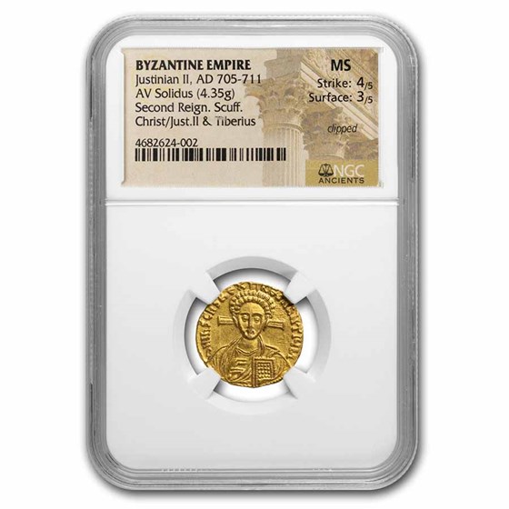 Byzantine Gold Solidus Justinian II (705-711 AD) MS NGC (S-1414) Byzantine Gold Solidus Justinian II (705-711 AD) MS NGC (S-1414)
