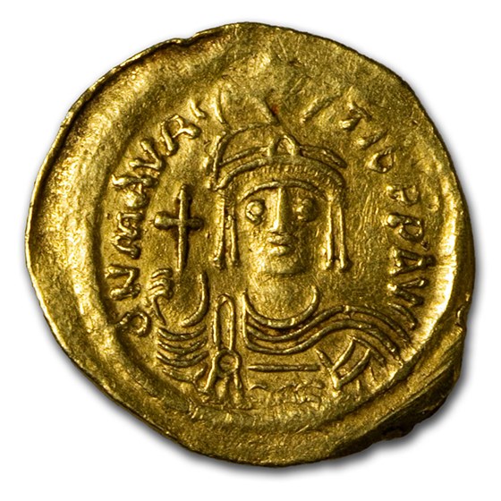 Byzantine Gold Solidus Maurice Tiberius (582-602 AD) Ch XF