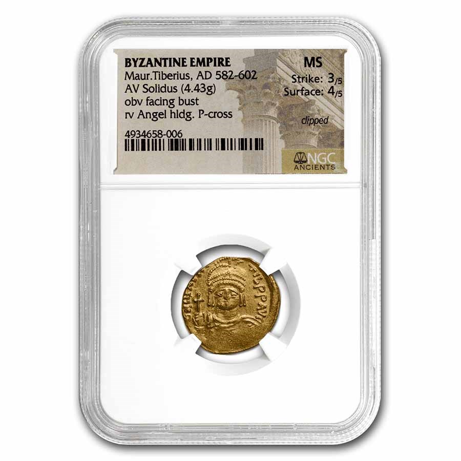 Byzantine Gold Solidus Maurice Tiberius (582-602 AD) MS NGC S-478