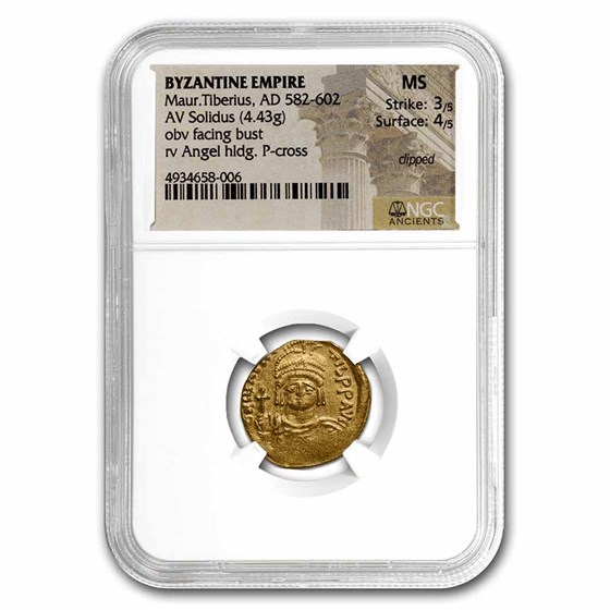 Byzantine Gold Solidus Maurice Tiberius (582-602 AD) MS NGC S-478 Byzantine Gold Solidus Maurice Tiberius (582-602 AD) MS NGC S-478