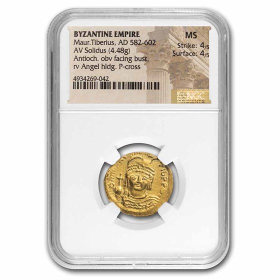 Byzantine Gold Solidus Maurice Tiberius (582-602 AD) MS NGC S-525 Byzantine Gold Solidus Maurice Tiberius (582-602 AD) MS NGC S-525