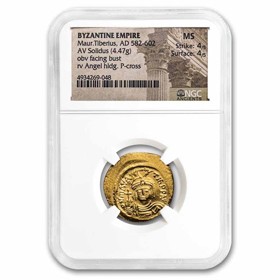 Byzantine Gold Solidus Maurice Tiberius (582-602 AD) MS NGC S-525 Byzantine Gold Solidus Maurice Tiberius (582-602 AD) MS NGC S-525