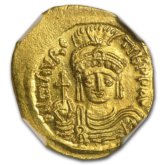 Byzantine Gold Solidus Maurice Tiberius (582-602 AD) MS NGC Byzantine Gold Solidus Maurice Tiberius (582-602 AD) MS NGC