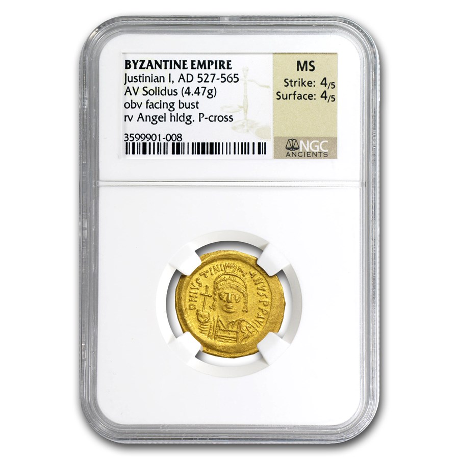 Byzantine Gold Solidus of Justinian I MS NGC (527-565 AD)