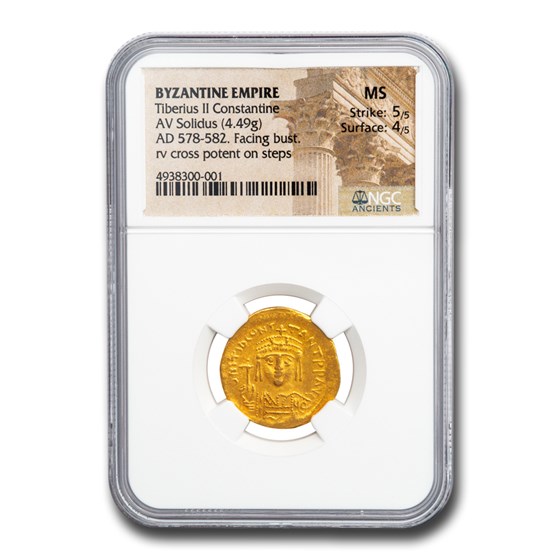 Byzantine Gold Solidus Tiberius II (578-582 AD) MS NGC Byzantine Gold Solidus Tiberius II (578-582 AD) MS NGC