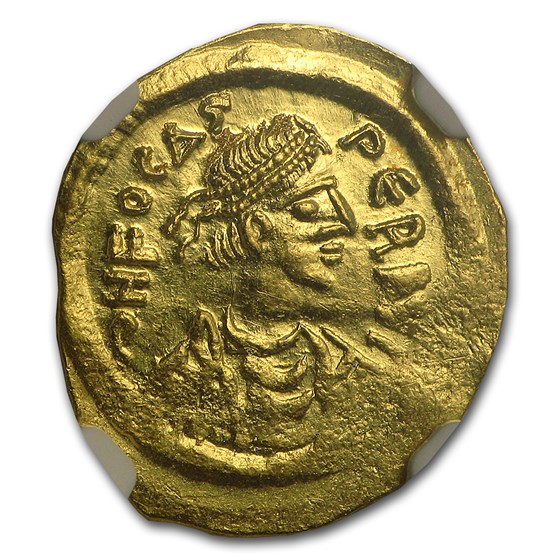 Byzantine Gold Tremissis Emperor Phocas (602-610 AD) MS NGC Byzantine Gold Tremissis Emperor Phocas (602-610 AD) MS NGC