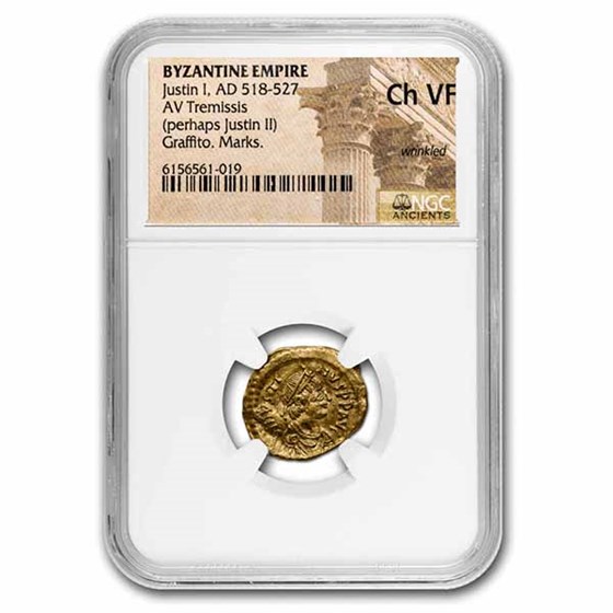 Byzantine Gold Tremissis Justin I (518-527 AD) Ch VF NGC (S-145) Byzantine Gold Tremissis Justin I (518-527 AD) Ch VF NGC (S-145)