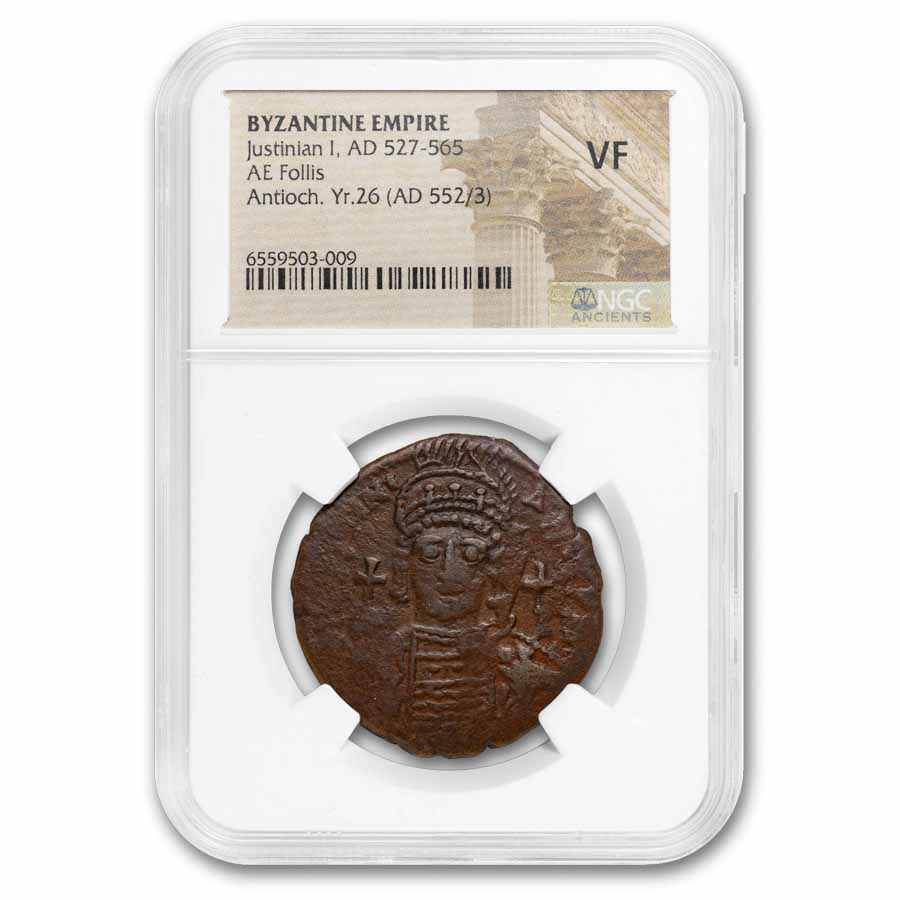 Byzantine Large Follis Justinian I 527-565 AD VF NGC