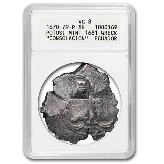 c.1670-79 Spain AR 8 Reales "Consolacion" Shipwreck VG-08 ANACS c.1670-79 Spain AR 8 Reales "Consolacion" Shipwreck VG-08 ANACS
